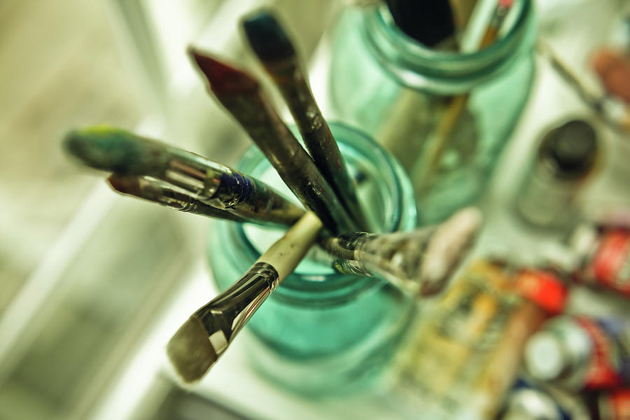 Artists Paintbrushes In Vintage Mason by Steven Brisson Photography