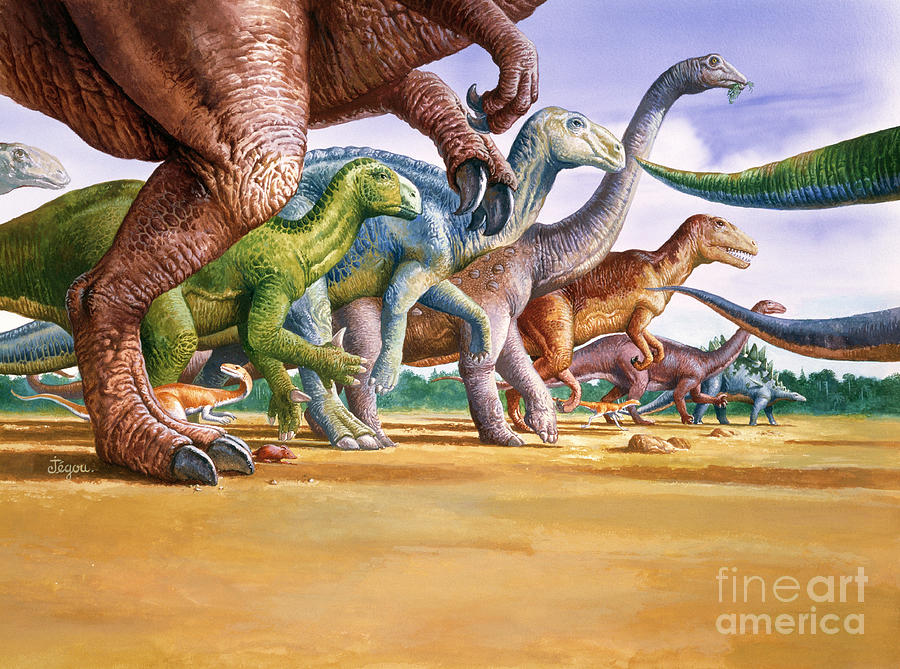 Artwork Of The Principal Dinosaurs Of France Photograph by Christian Jegou Publiphoto Diffusion/science Photo Library