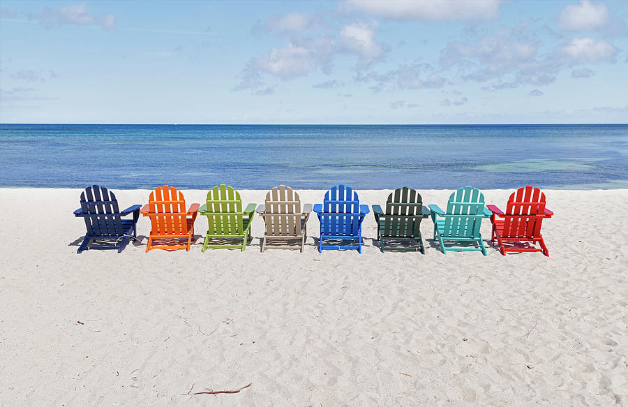Aruba, Beach Scene With Adirondack Chairs Digital Art by Claudia Uripos
