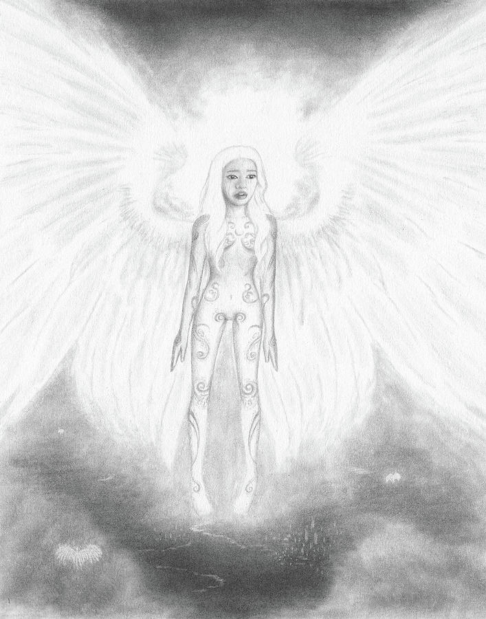 As An Angel She Realized Why - Artwork Drawing by Ryan Nieves