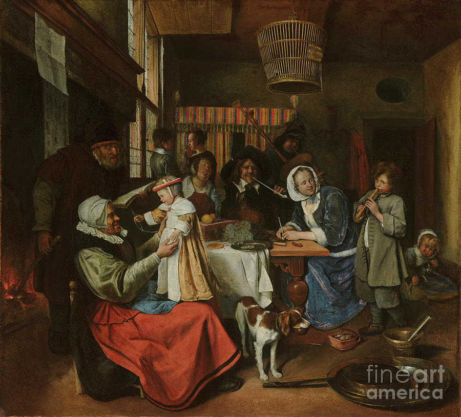 Jan Steen Painting - As The Old Sing, So Pipe The Young, C.1663-5 by Jan Havicksz. Steen