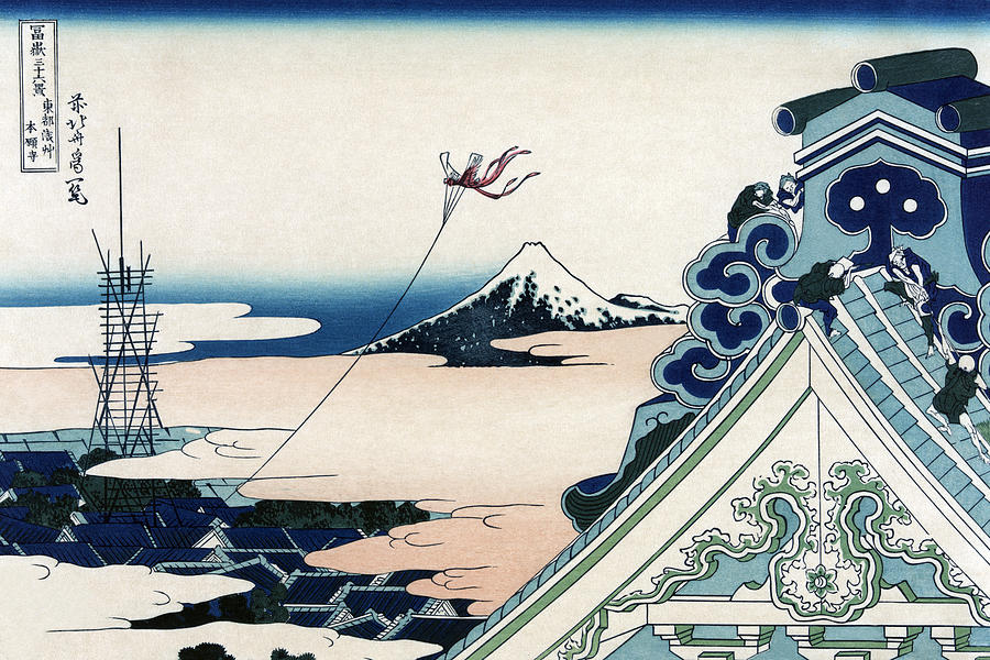 Asakusa Honganji Temple in the Eastern Capital, Edo Painting by Katsushika Hokusai