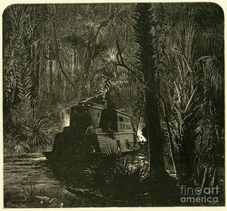 Ascending The Ocklawaha River At Night Drawing by Print Collector
