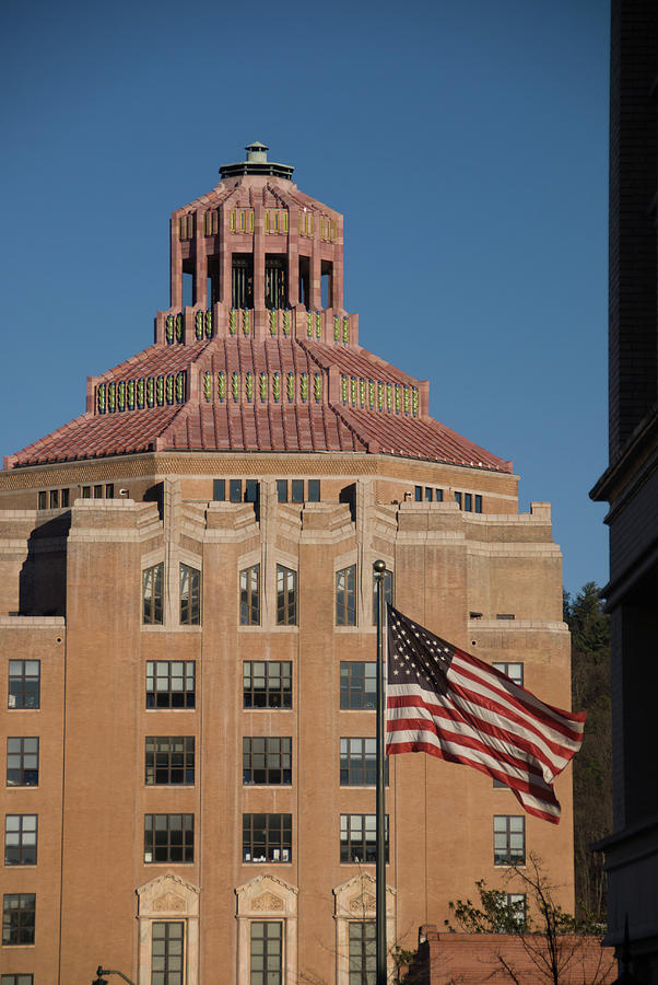 Asheville City Hall with Flag Photograph by Joye Ardyn Durham