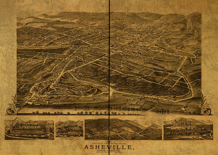 Vintage Mixed Media - Asheville North Carolina Vintage City Street Map 1891 by Design Turnpike