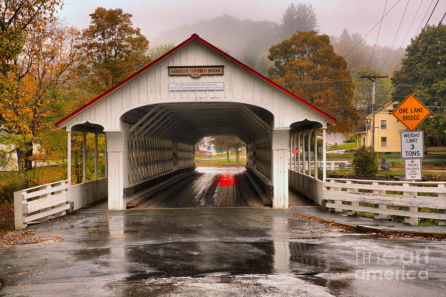 Ashuelot Covered Bridge Foggy Afternoon Photograph by Adam Jewell