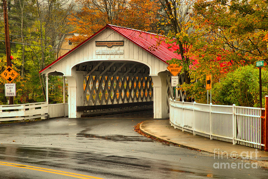 Ashuelot Covered Bridge Rainy Fall Day Photograph by Adam Jewell