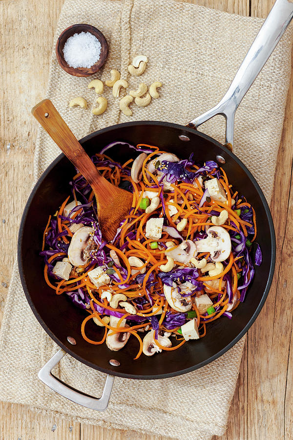 Asian Carrot Noodles With Red Cabbage And Cashews Photograph by Jonathan Short