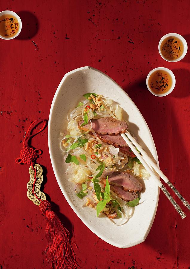 Asian Cellophane Noodle Salad With Duck Breast Photograph by Gerlach, Hans