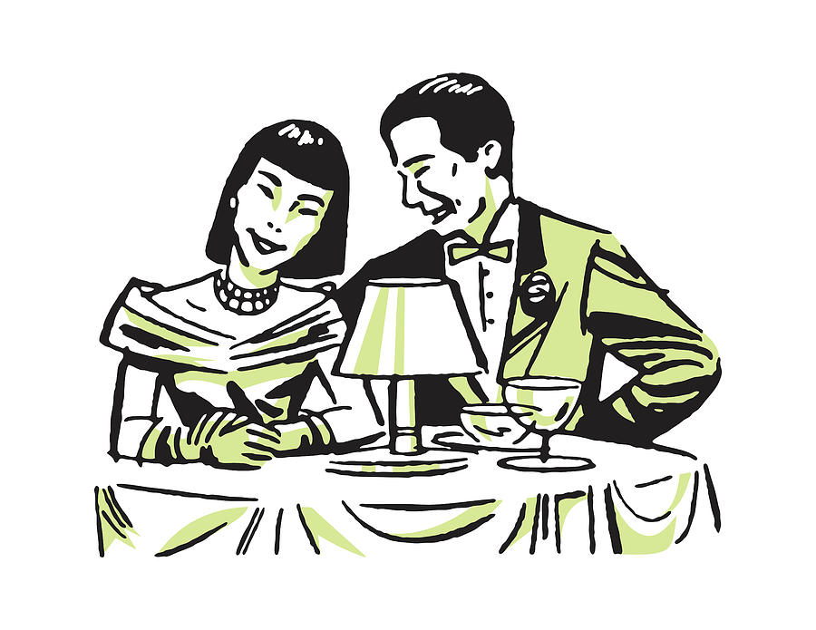 Vintage Drawing - Asian Couple at Fine Dining Restaurant by CSA Images