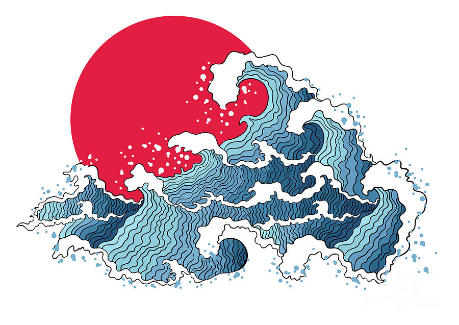 Asian Illustration Of Ocean Waves Digital Art By Annykos Pixels