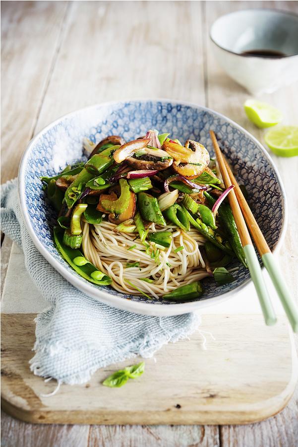 Asian Noodles With Vegetables Saut Photograph by Thys
