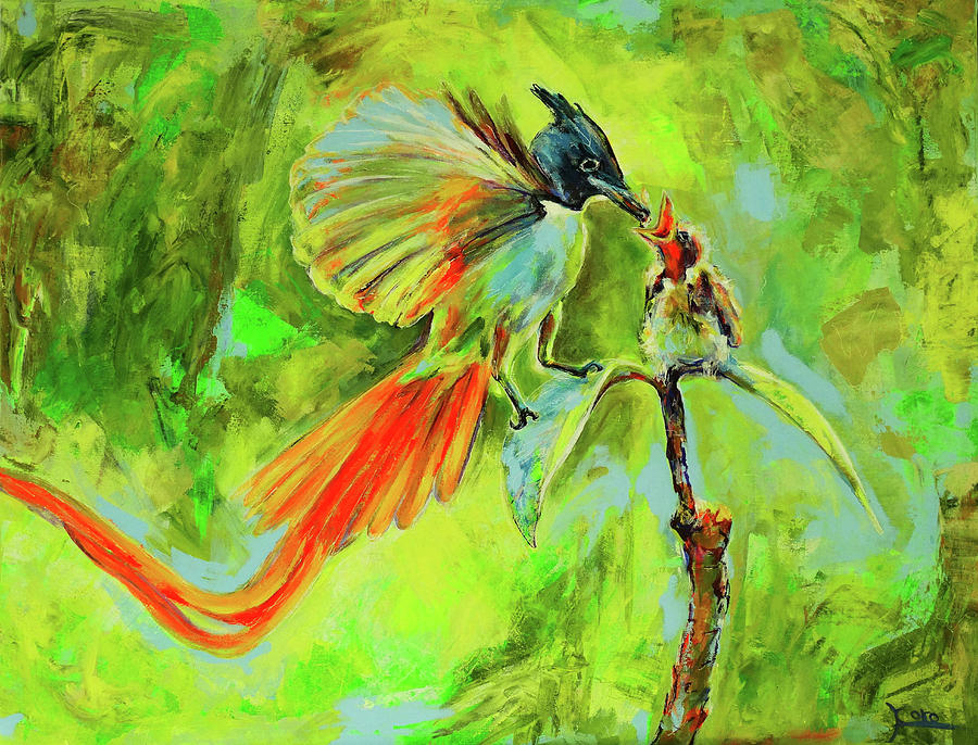 Asian Paradise bird Painting by Koro Arandia