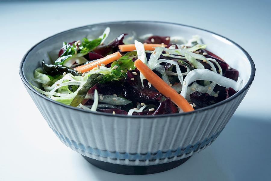 Asian Seaweed Salad With Carrot In A Serving Bowl Photograph by Michael Van Emde Boas