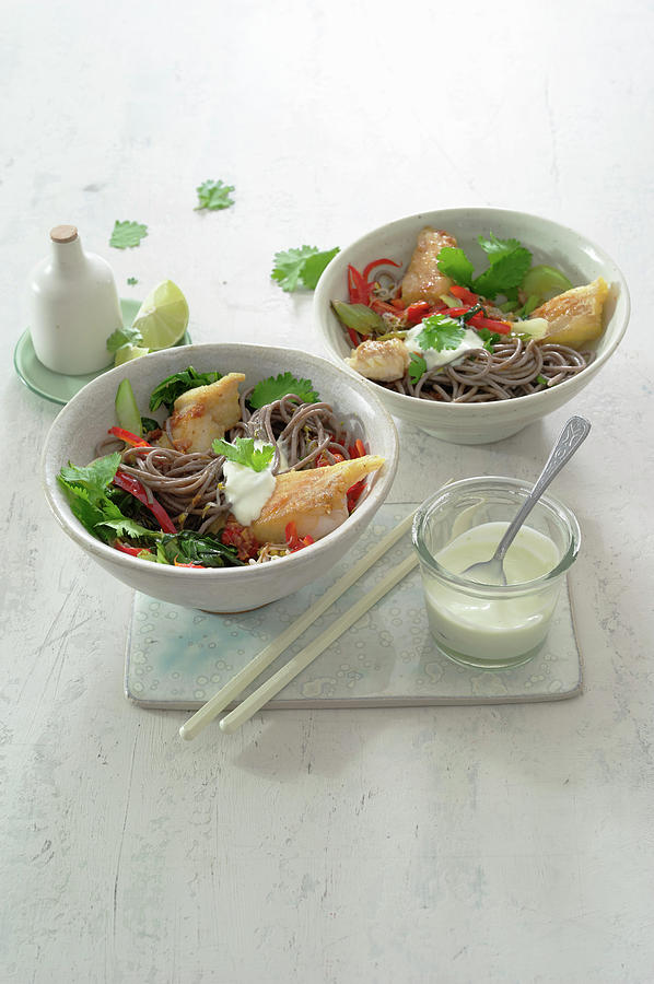 Asian Soba Noodles With Fish, Ginger And Sprouts Photograph by Gaby Zimmermann / Stockfood Studios