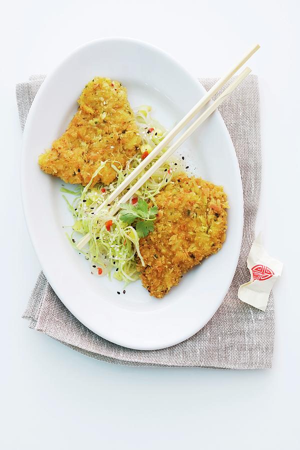 Asian-style Schnitzel With A Vegetable Salad Photograph by Michael Wissing