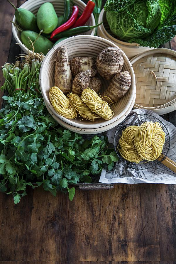 Still Life Photograph - Asian Vegetables And Noodles by Sneh Roy