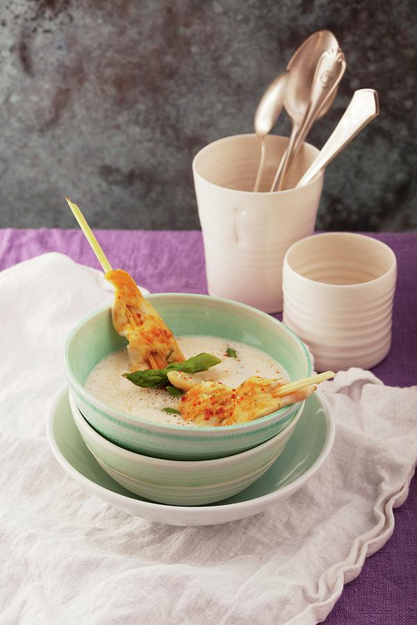 Spring Photograph - Asparagus And Coconut Soup With Chicken Skewers by Eising Studio - Food Photo & Video