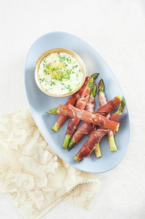 Asparagus And Parma Ham Rolls With Parmesan Oeuf Cocotte Photograph by Great Stock!