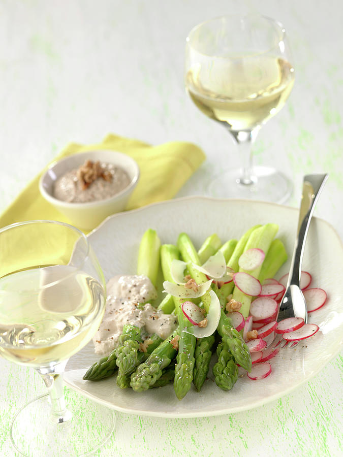 Asparagus And Radishes With Walnut Sauce Photograph by Rivire