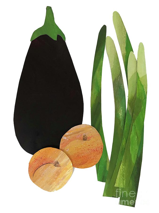 Asparagus, Apricots,aubergine Mixed Media by Sarah Thompson-engels