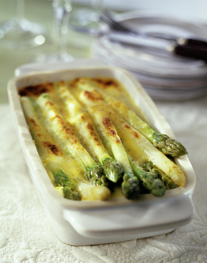 Asparagus Cheese-topped Dish Photograph by Rivire