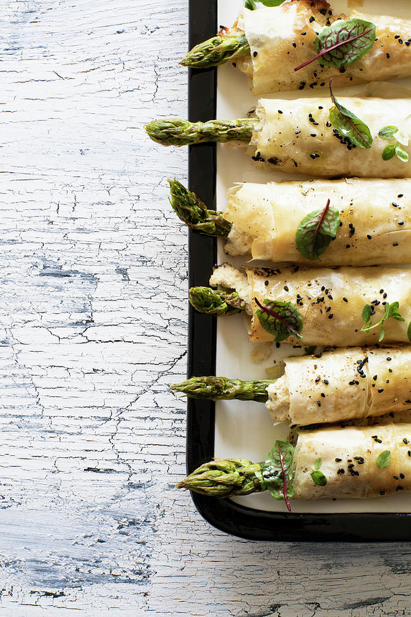 Asparagus In Filo Rolls Photograph by Lilia Jankowska