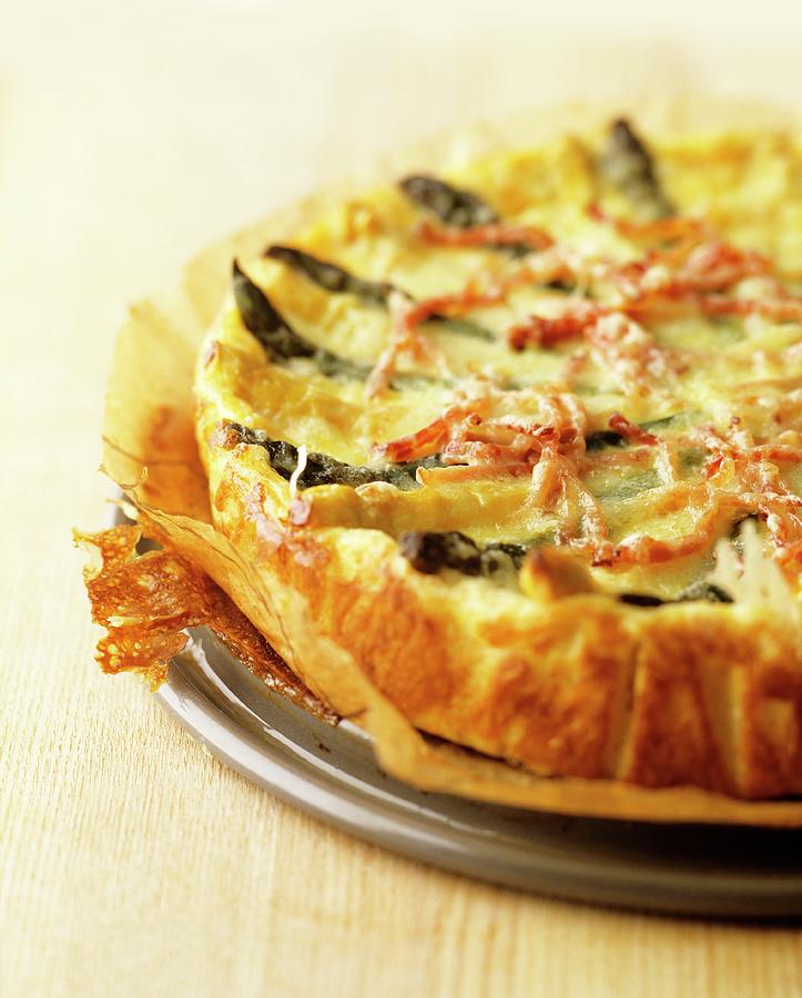 Asparagus Quiche With Strips Of Bacon Photograph by Michael Wissing