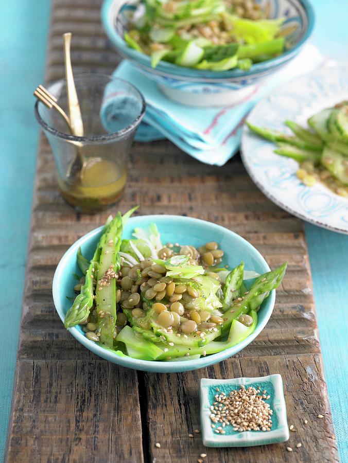 Asparagus Salad With Lentils And Sesame Seeds Photograph by Jalag / Julia Hoersch