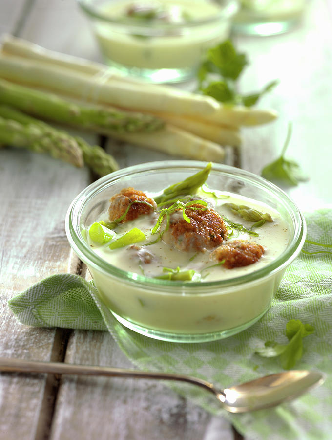 Asparagus Soup With Almond Balls Photograph by Linda Sonntag
