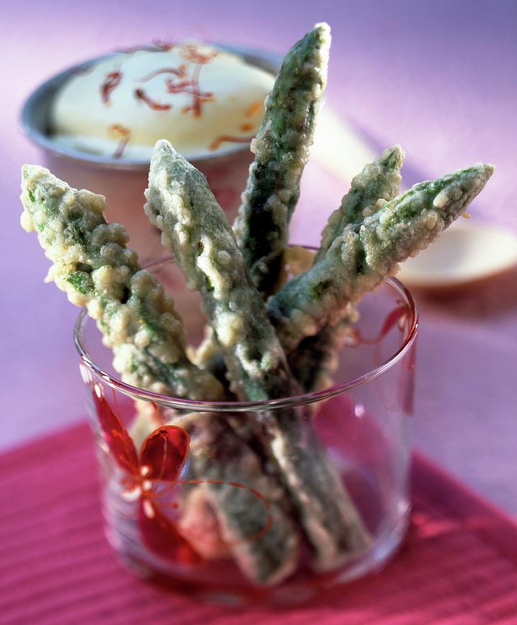 Asparagus Tempura With Saffron Whipped Cream Photograph by Fnot