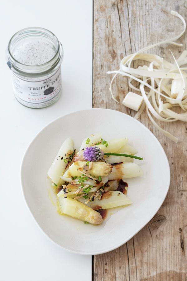 Asparagus With Truffle Dressing And Balsamic Vinegar Photograph by Jan Wischnewski