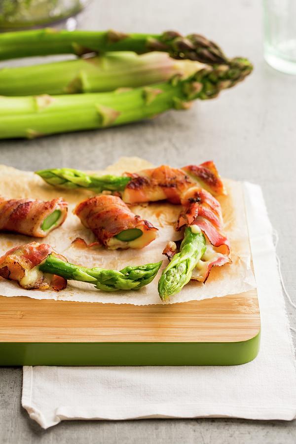 Asparagus Wrapped In Bacon With Cheese Photograph by Sandra Krimshandl-tauscher