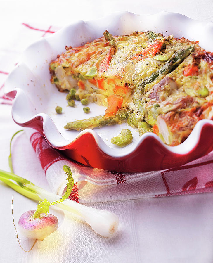 Asparagus,carrot,pea And Turnip Clafoutis Photograph by Scuiz In