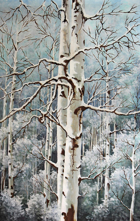 Tree Painting - Aspen Duo Winter by Carol J Rupp