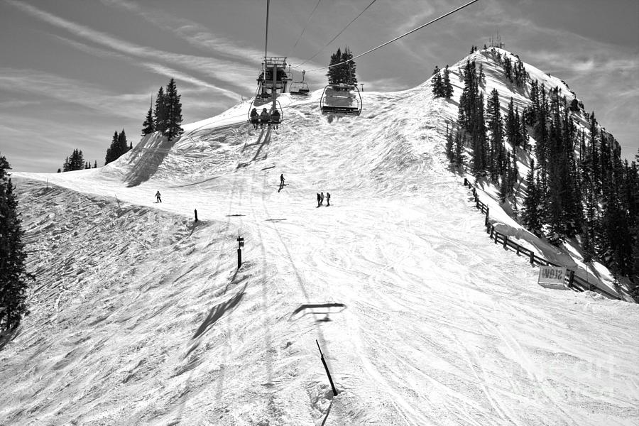 Aspen Highlands Loge Peak Lift Black And White Photograph by Adam Jewell