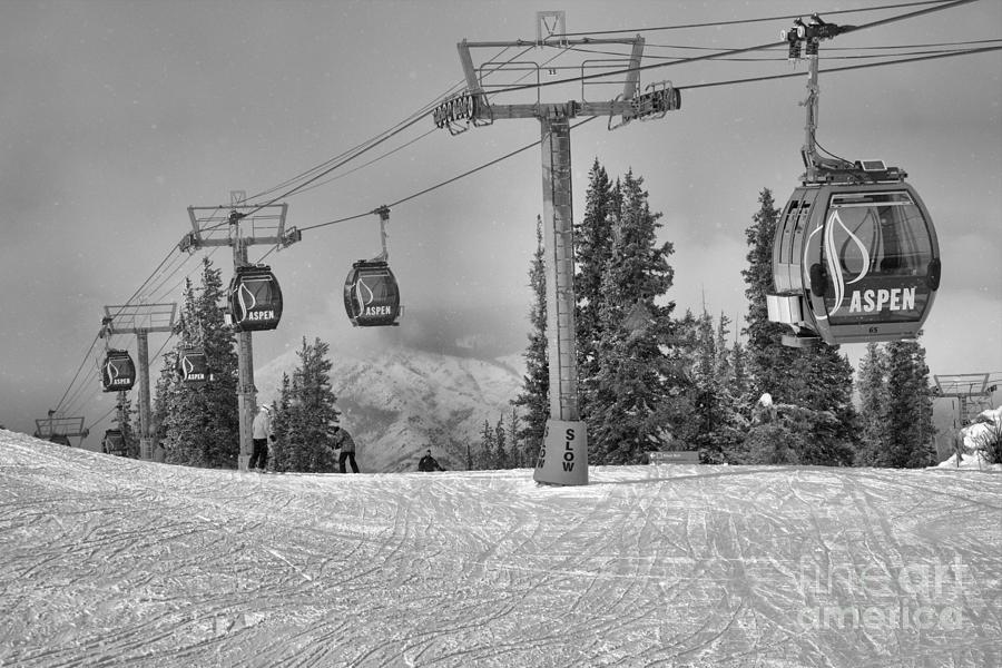 Aspen Mountain Gondola In Motion Black And White Photograph by Adam Jewell