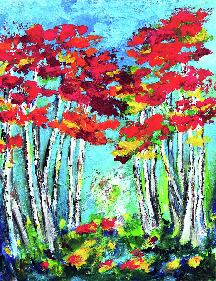 Aspen Trees in Fall Painting by Haleh Mahbod