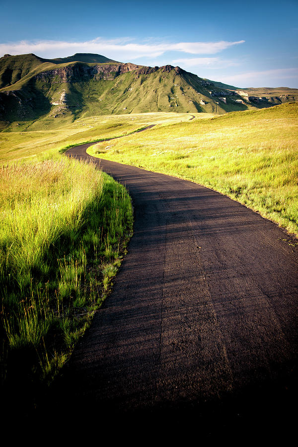 Asphalt Road Winding Through A Grass Photograph by Subman