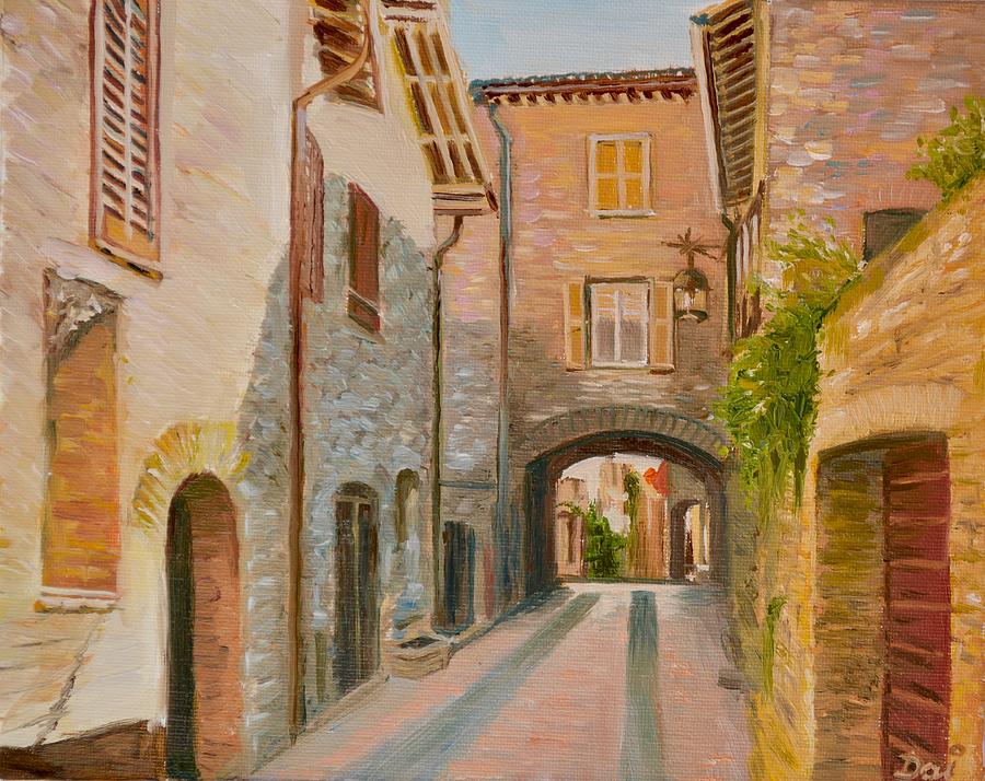 Hilltop village in Perugia, Italy Assisi Vicolo Painting by Dai Wynn