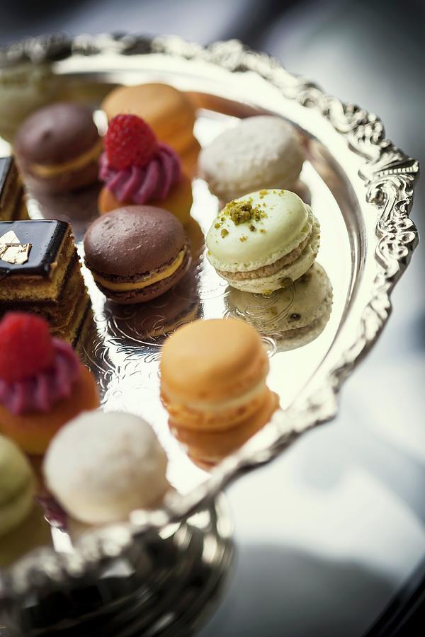 Assorted Macaroons On A Silver Tray Photograph by Imagerie