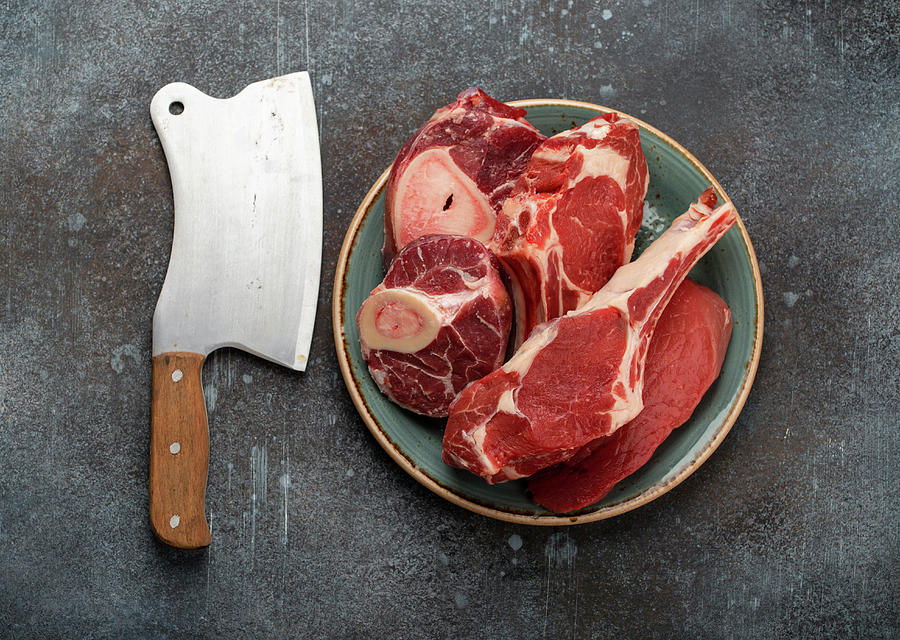 Assorted Meat Cuts - Beef Steak Tomahawk, Veal Shank And Fillet Photograph by Olena Yeromenko