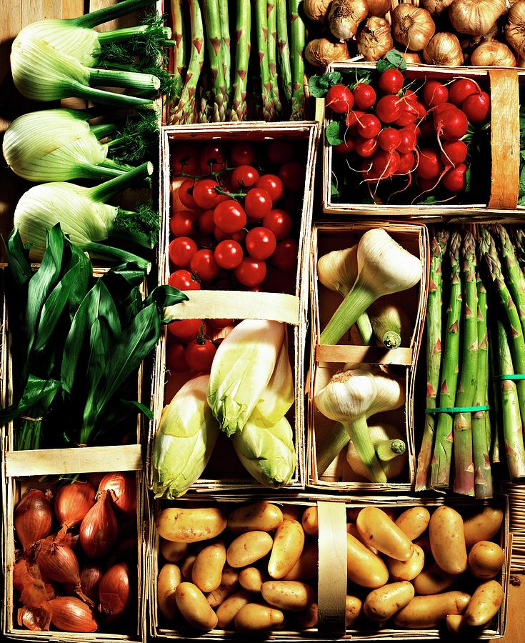 Assorted Types Of Vegetables In Woodchip Baskets Photograph by Landler/keppler