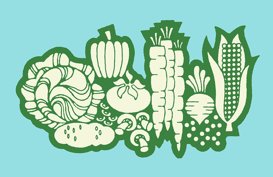 Carrot Drawing - Assorted Vegetables by CSA Images