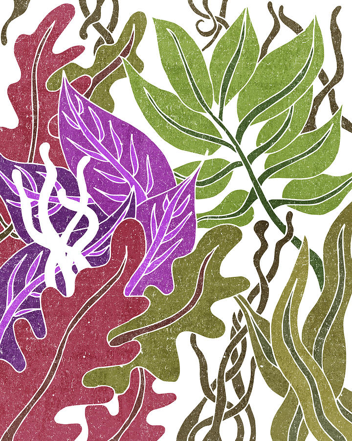 Leaf Mixed Media - Assortment of Leaves 3 - Exotic Boho Leaf Pattern - Colorful, Modern, Tropical Art - Olive, Violet by Studio Grafiikka