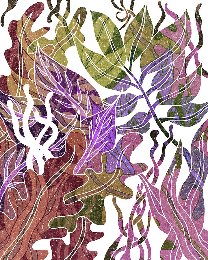 Nature Mixed Media - Assortment of Leaves 4 - Exotic Boho Leaf Pattern - Colorful, Modern, Tropical Art - Purple, Brown by Studio Grafiikka