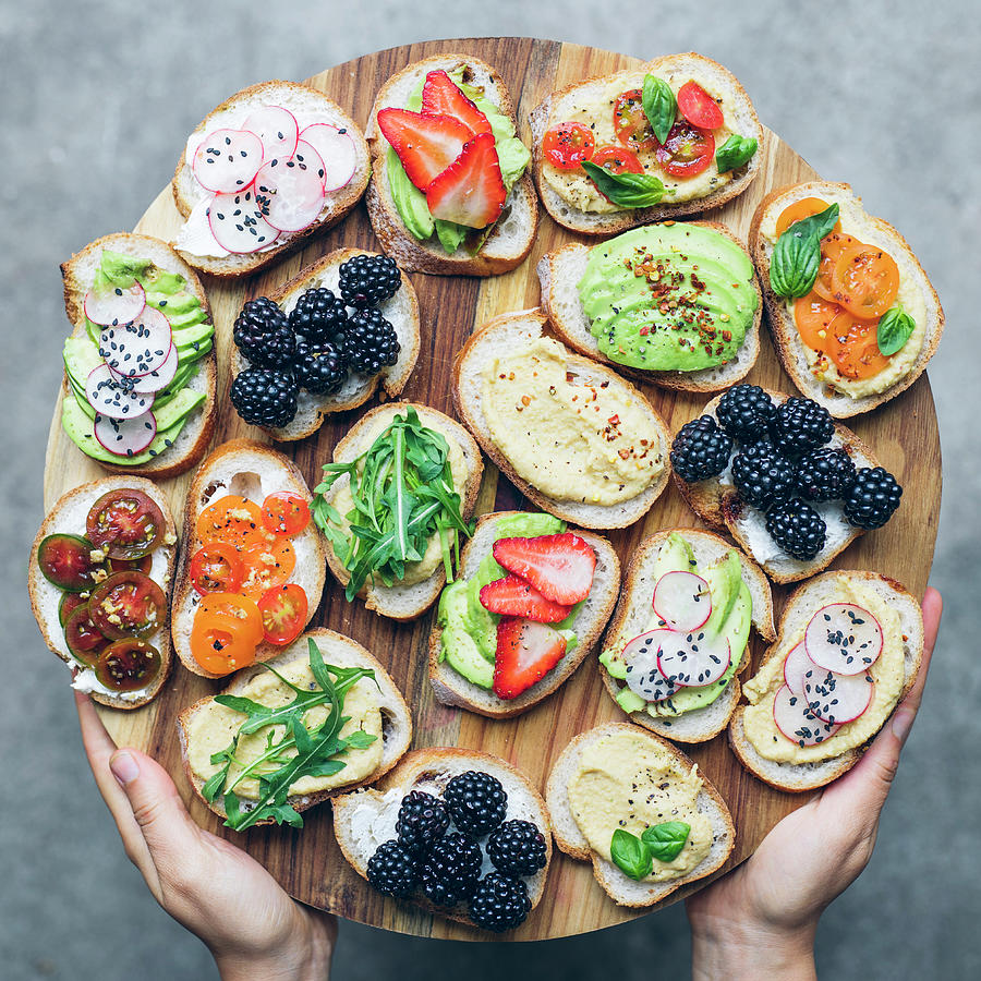 Assortment Of Sweet And Salty Crostinis Photograph by Velsberg