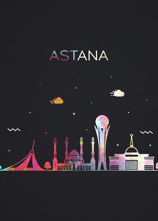 Astana Mixed Media - Astana Kazakhstan City Skyline Whimsical Fun Dark Tall Series by Design Turnpike Astana Mixed Media - Astana Kazakhstan City Skyline Whimsical Fun Dark Tall Series by Design Turnpike