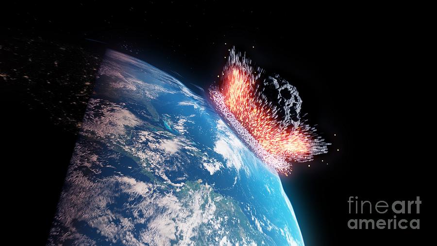 Armageddon Photograph - Asteroid Impacting Earth by Sebastian Kaulitzki/science Photo Library