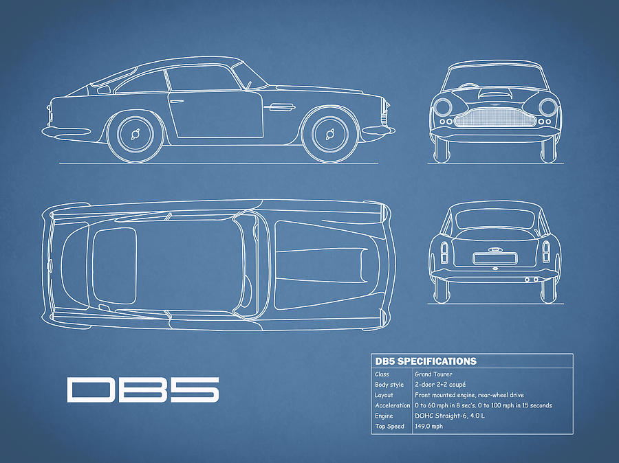 Transportation Photograph - Aston DB5 Blueprint by Mark Rogan